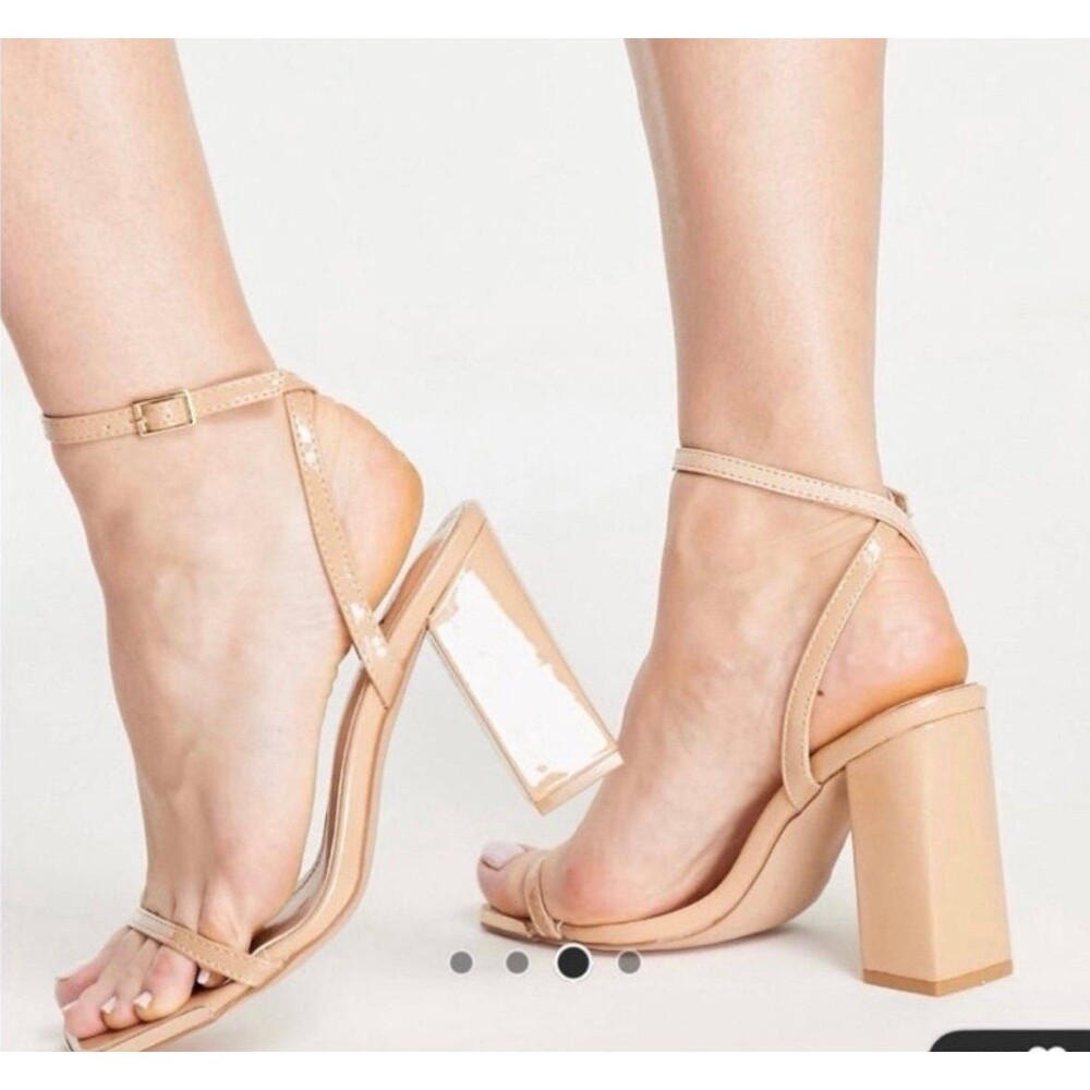 SIMMI London Camel Patent Block Heel Sandals Wide Fit W-CADEN-1 US 7 EU 38 UK 5